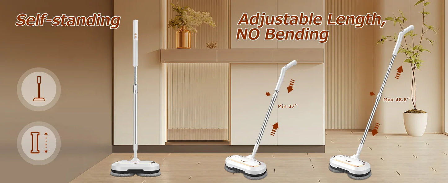 Cordless Spin Mop for Floor Cleaning, with LED Headlight and Big Tank/60 Mins Runtime