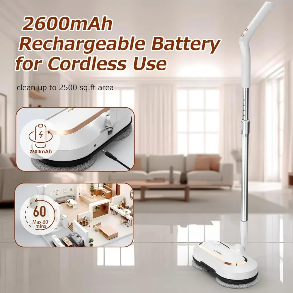 Cordless Spin Mop for Floor Cleaning, with LED Headlight and Big Tank/60 Mins Runtime