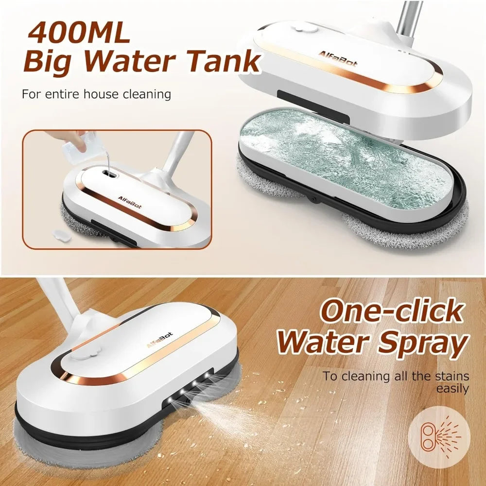 Cordless Spin Mop for Floor Cleaning, with LED Headlight and Big Tank/60 Mins Runtime