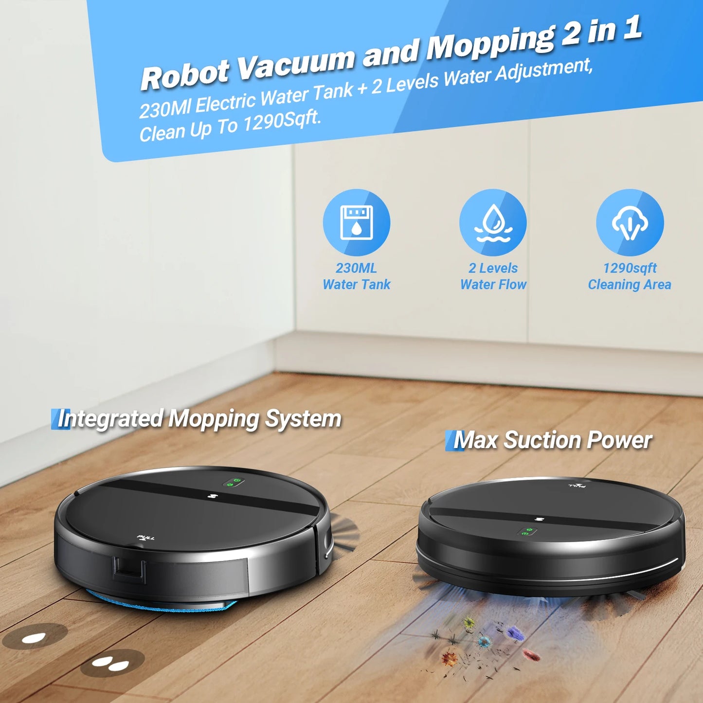 Robot Vacuum Cleaner /Auto Charging 1400Pa Power/ App Control Water Tank Wet Mopping