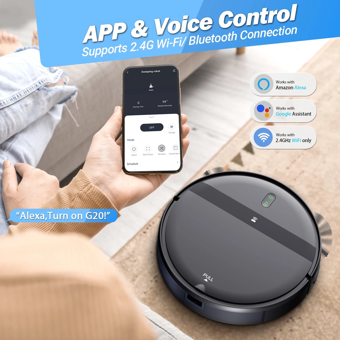 Robot Vacuum Cleaner /Auto Charging 1400Pa Power/ App Control Water Tank Wet Mopping