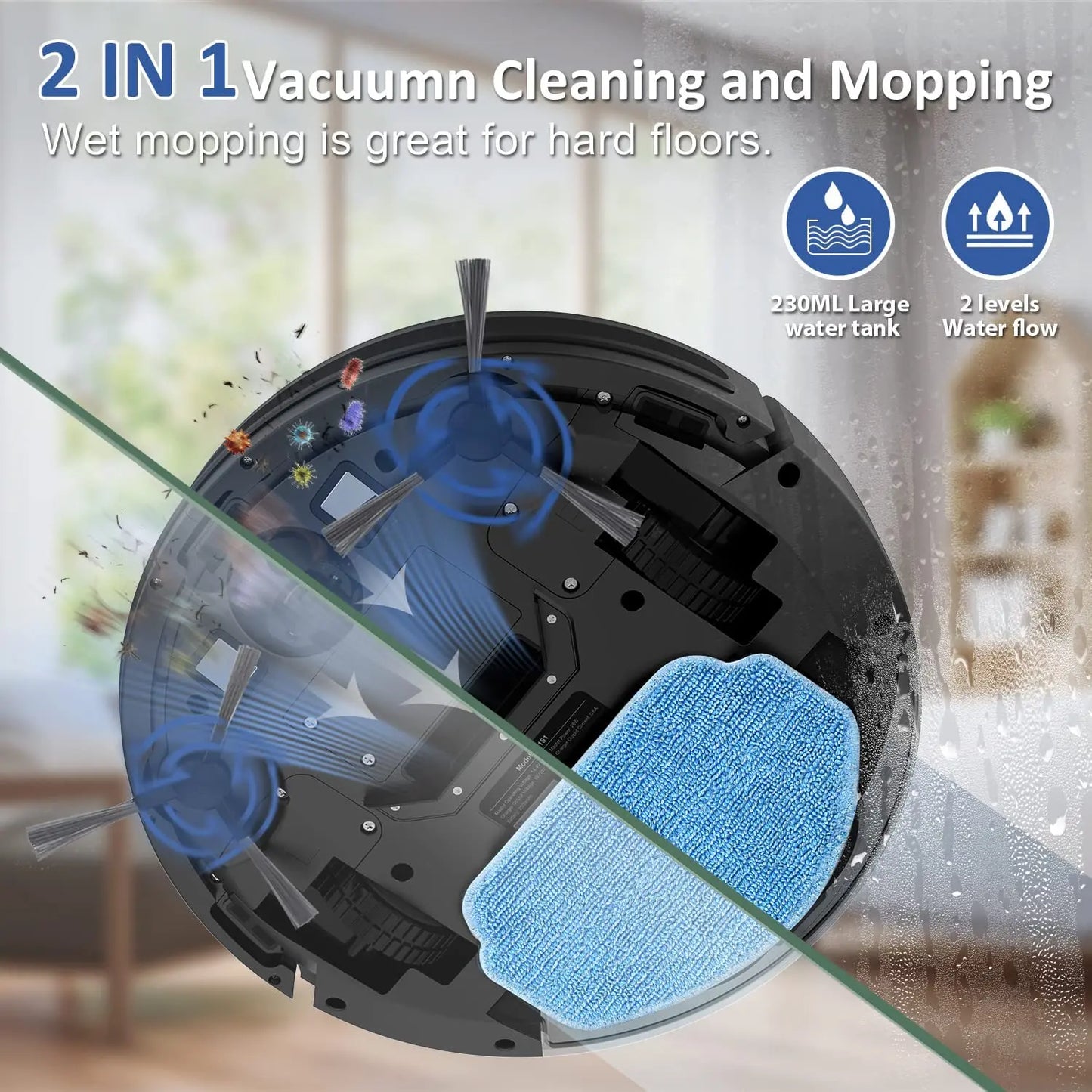 Robot Vacuum Cleaner /Auto Charging 1400Pa Power/ App Control Water Tank Wet Mopping